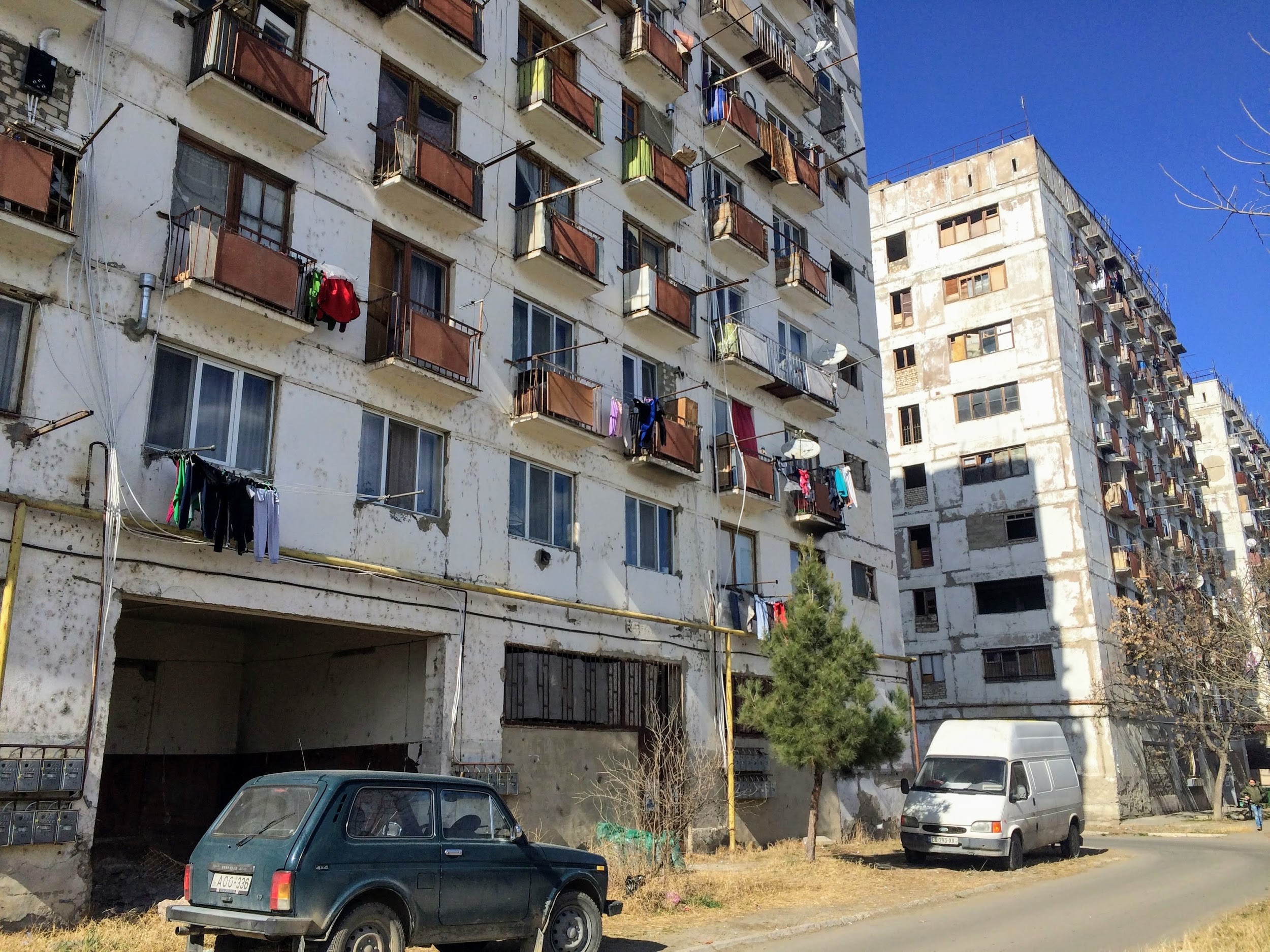 On the left, building where lived Oleg Shubitidze and on the left, where Bela Dzamsashvili rented apartment. Rustavi, XI micro.