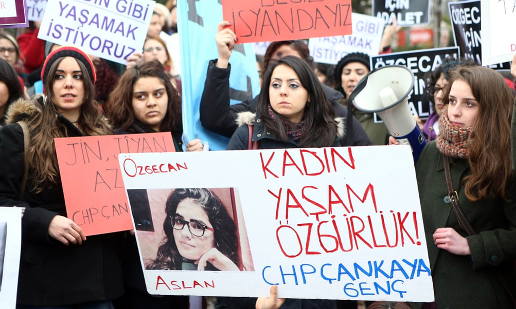 A demonstration in Ankara, Turkey, in February after the murder of Özgecan Aslan. Photograph: Adem Altan/AFP/Getty Images 